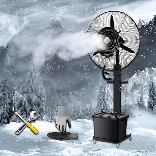 260W/350W Industrial Misting Fan - Commercial Pedestal Fan with 3 Cooling Speeds, 90° Oscillation for Outdoor Use, Perfect for Picnics, Gardens, Patios, and Workshops