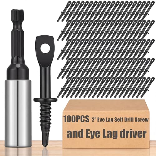 MorningRo 100 Pcs 2 Inch Eye Lag Screws Self Drill Zinc Bit, Black