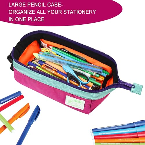 Image of Rough Enough Large Pencil Case Pen Pouch Bag for Girls Boys Adults School Art Supplies Sturdy Japanese Cordura Fabric Blue Purple