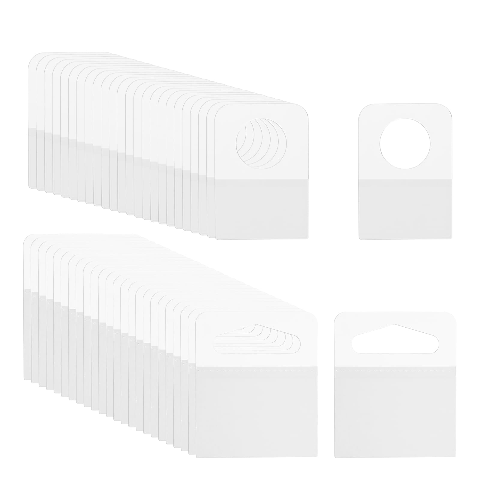 PATIKIL Hang Tabs 0.9x1.3 / 2x2.4 Inch, 120 Pcs Clear Hanging Tags Self Adhesive Hanging Tabs Slot Hole Tags for Retail Stores Shops Display Slat Wall Hook Hangers, 2 Styles