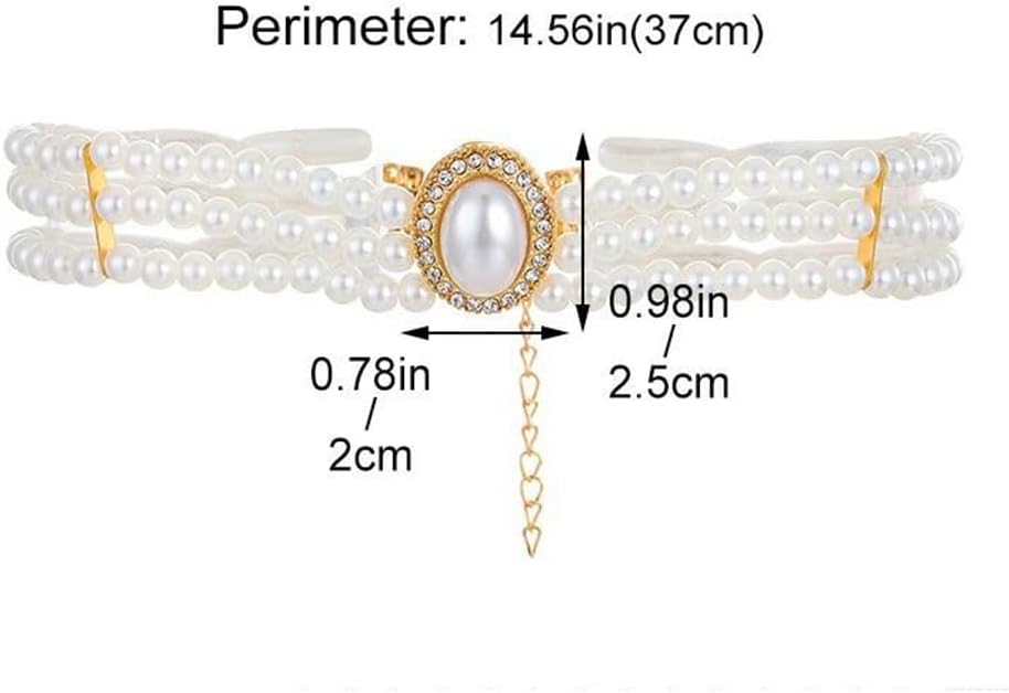 Vintage 1920s Pearl Choker Necklace Dainty Pearl Rhinestone Choker Necklace Boho Multilayer Pendant Necklace Prom Party Bar for Women - Image 6