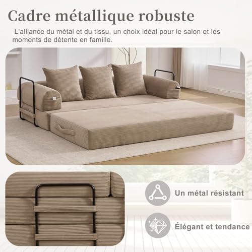 Canapé modulable 3 places velours kaki, poches KOMHTOM