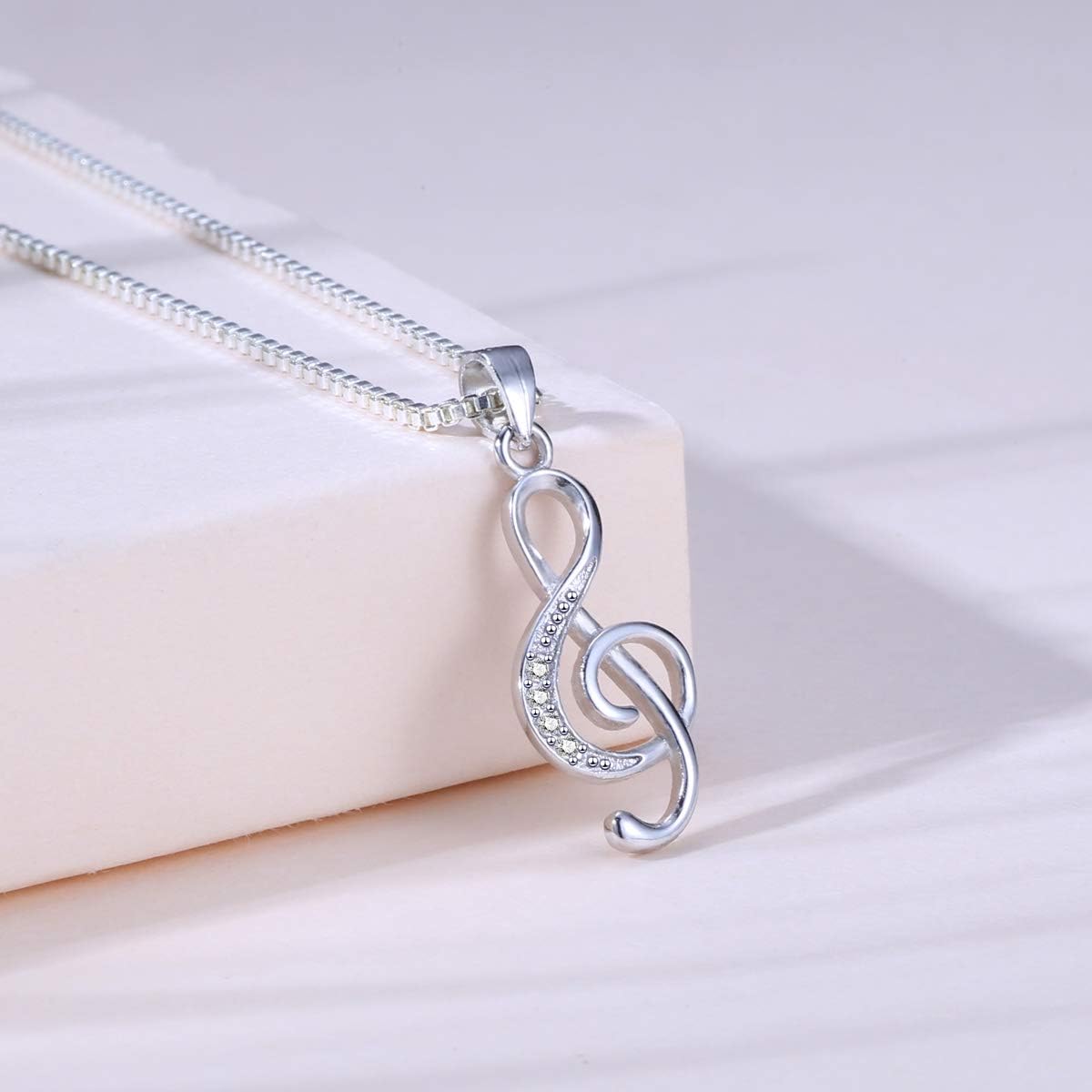 Music Note Pendant Necklace 925 Sterling Sliver Cubic Zirconia for Women Mother’s Day Valentine's Day Christmas Jewelry Gift Chain 18 Inches - Image 3