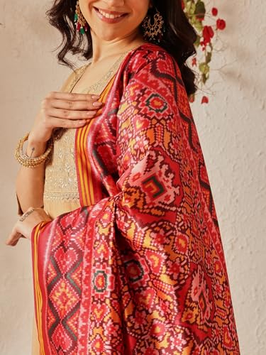 Image of Kalamkari Patola Dupatta Digital Printed With Handmade Tassels