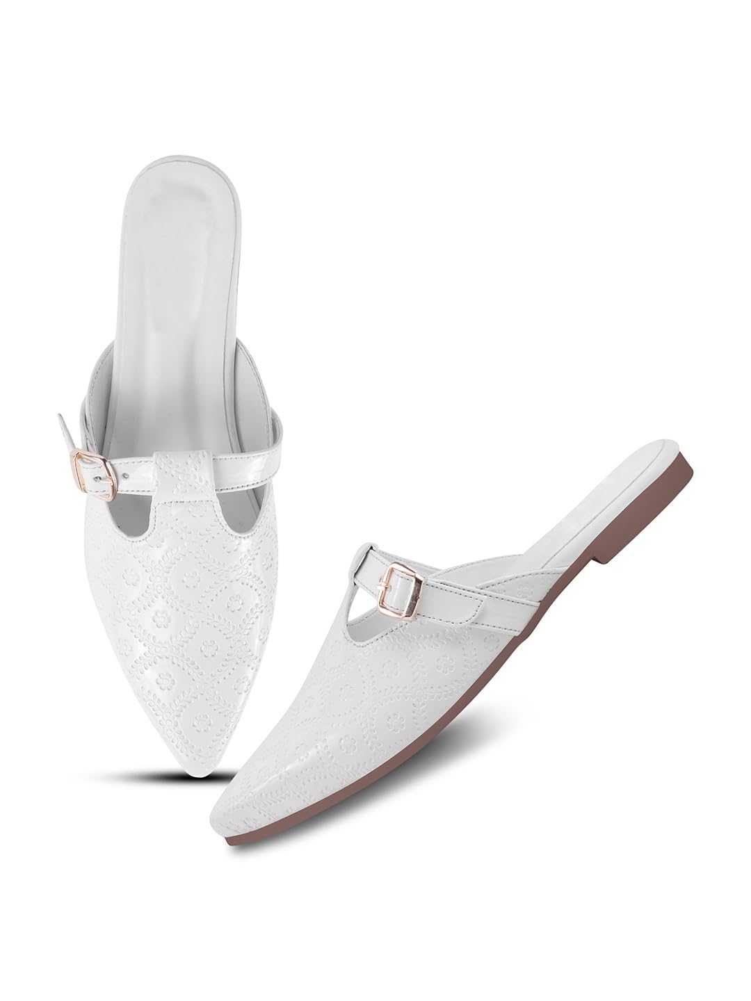 FROH FEET Pointed-Toe Slip-On Flats for Women | Elegant Buckle Detail and Stylish Pattern for Versatile Fashion-picture-16