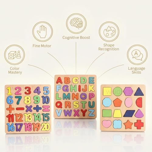 Image of Wooden ABCD Alphabet Puzzle Board for Kids | Educational Toys for 2-5 Years | Alphabet, Number & Shape Learning Toy | Brain Development Puzzle for Toddlers Boys & Girls