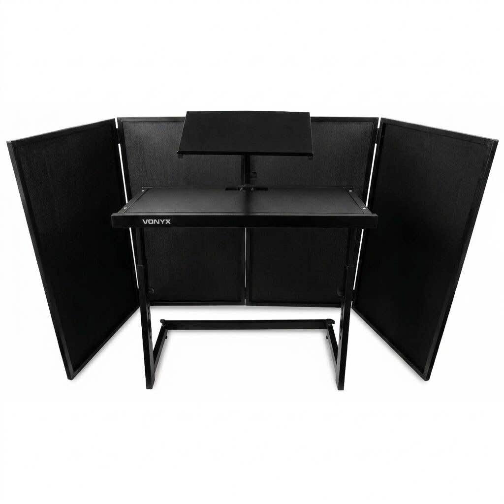 Vonyx DB10 Mobiler DJ-Tisch mit DB2B Faltbarem DJ-Screen – Stabiles Aluminium-Gestell, Lycra-Bespannung, höhenverstellbar, klappbar, für mobile DJs und Events – Schwarz