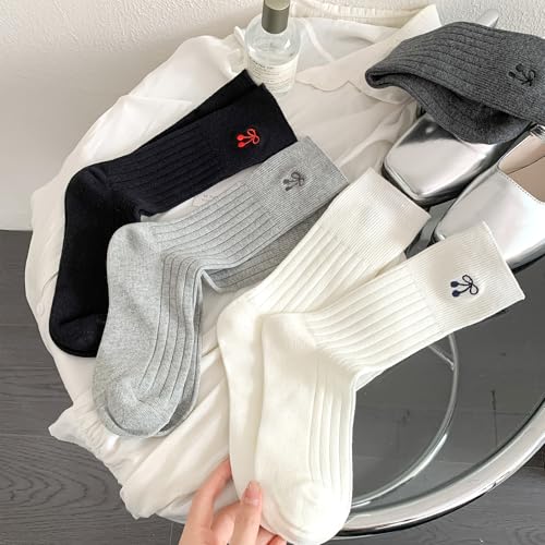 Image of Women's Cute Crew Socks, Casual Athletic Cotton Bowknot Cherry Calf Novelty Socks for Women