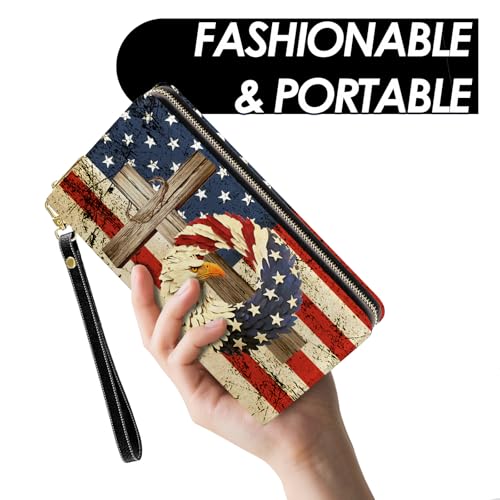 Mens Wallet, American Flag Eagle Wristlet Wallet For Men, Independence Day Card Holder Purse With Zipper, Birthday Christmas Graduation Independence Day Gifts For Men, Office Daily Purse2