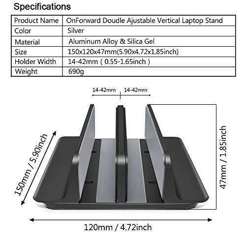 Okemeeo Vertical Laptop Stand - [Updated Dock Version] Adjustable Double Aluminum Desktop Stand For All Macbook/Chromebook/Surface/Samsung/Acer/Dell Up To 17.3"(Black) #TOP1