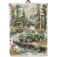Patriotic Cabin Vintage Truck Deer Dog