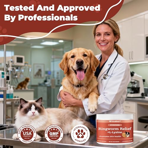 Ringworm Support Powder for Cats and Dogs – Fast Acting Relief of Itch/Redness/Fluff/Plaques – Allergy & Immune Support – L-Lysine, Beta-Glucan, Turmeric 95%, Chelated Zinc & Biotin – 60g Powder - Image 7