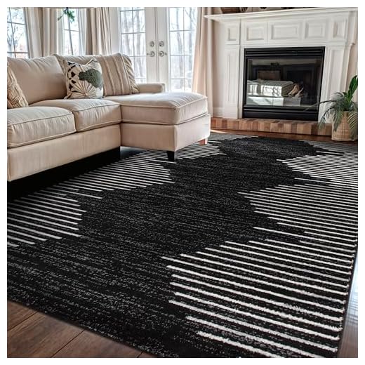 Rugshop Bohemian Stripe Stain Resistant High Traffic Living Room Kitchen Bedroom Dining Home Office Area Rug 5'x7' Black