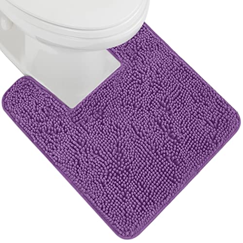 Image of Gorilla Grip Shaggy Chenille Square U-Shape Contoured Mat for Base of Toilet, 22.5x19.5 Size, Machine Wash and Dry, Soft Plush Absorbent Contour Carpet Mats for Bathroom Toilets, Purple