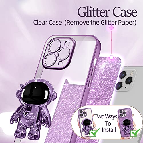 Buleens For Iphone 11 Pro Max Case Astronaut, Clear Cases For Iphone 11 Promax With Glitter Paper & Spaceman Stand, Women Girls Cute Electroplated Sparkly Space Phone Cover For 11 Pro Max Purple #TOP3