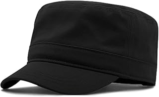 YAMEE XXL Military Cap, Big Head Flat Top Hat, Unisex Oversize Cotton Army Cadet Hat, Short Bill, Fits 23.6"-25.5"