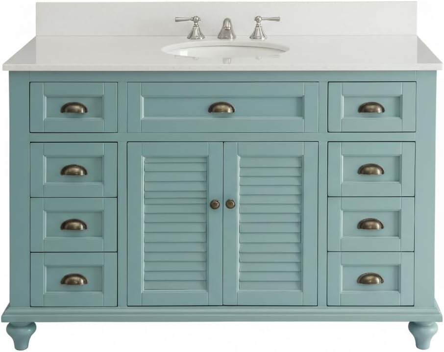 Benton Collection 49" Cottage Style Glennville Bathroom Sink Vanity (Vanity with BS Set, White)