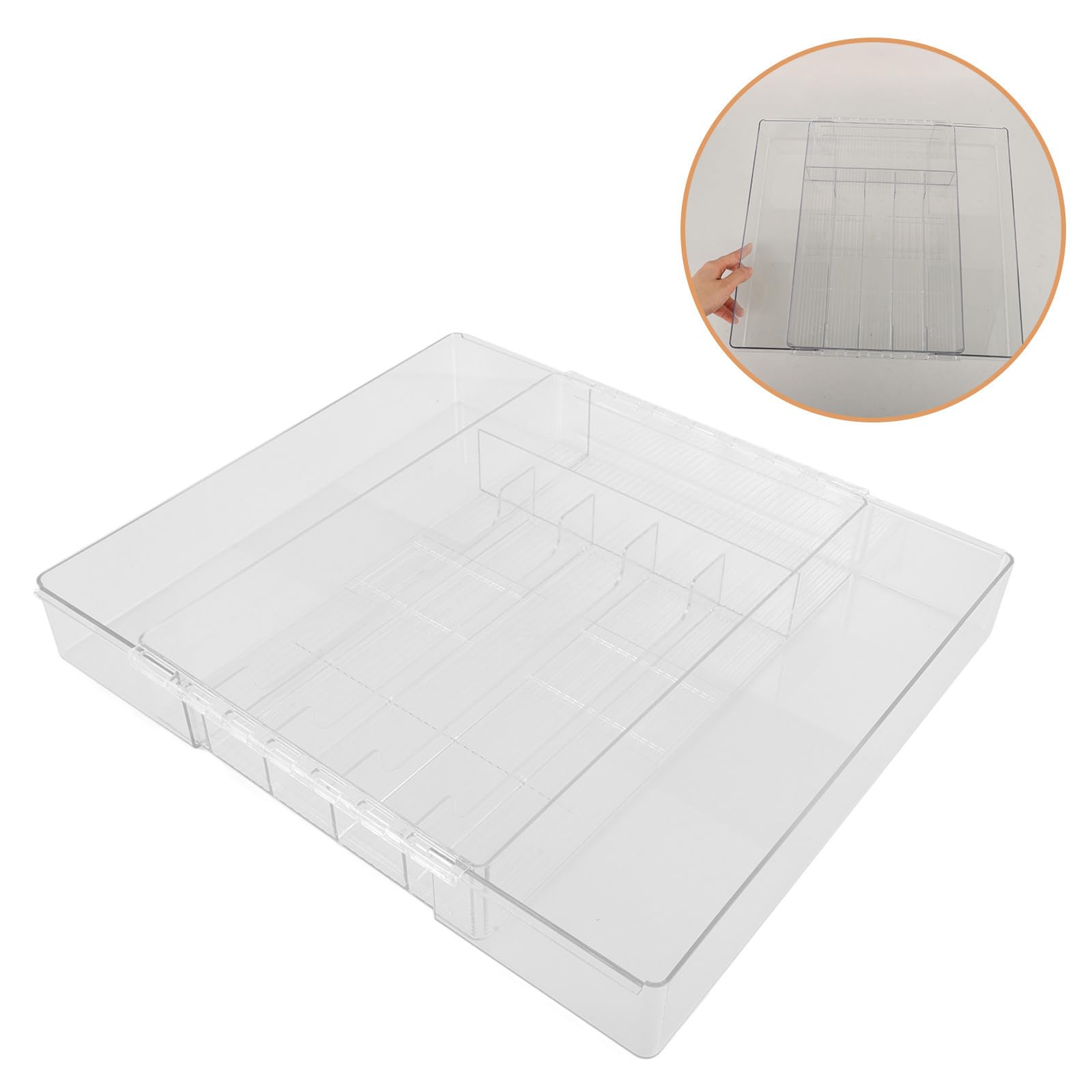 Organizador y Compacto Múltiples Compartimentos, Resistente de Cubiertos Ajustable de Acrílico para Cajón para Cocina y Oficina