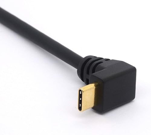 Miniatura 3 de Cable de extensión USB tipo C de 9.8 in, chapado en oro, USB 3.0 macho a 90 grados hacia arriba en ángulo descendente, cable tipo C, cable adaptador