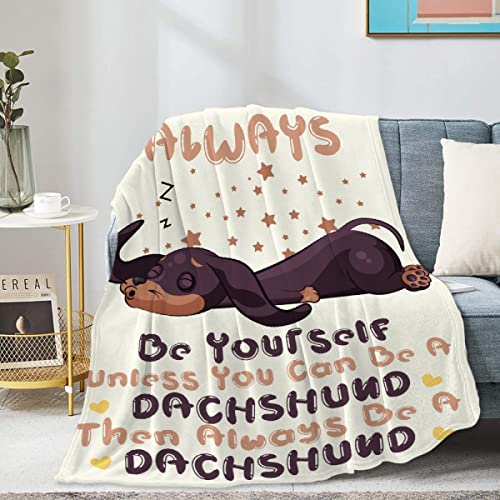 Homiehug Be A Dachshund Soft Blanket Funny Flannel Plush Gifts Cozy Fuzzy Throws for Nap Bedding Sheet Couch Animal Decor Tapestries Child Non-Shedding 90