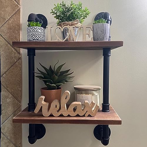 Rogmars Industrial Pipe Floating Bathroom Shelves Rustic Wood Ladder Bookshelf Wall Mounted Rustic Wood Shelf For Living Room Decor And Storage 15 Inch (2 Tier) #TOP6