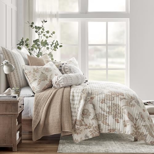 Image of Levtex Home Mills Waffle King /Cal King Quilt Set (106x92in) with 2 Pillow Shams (36x20in) - Blush - Cotton Waffle King Size Quilt Bedding Set - Lightweight, Soft, Pre-Washed