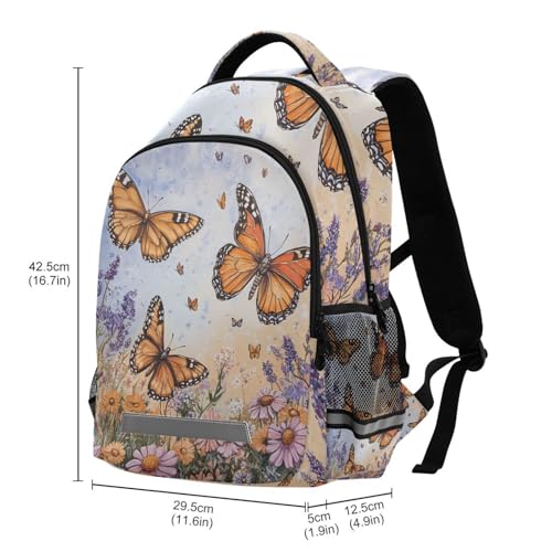 Butterflies and Flowers Kid's Elementary Middle School Backpack for Son Daughter, Age 6-12 Back to School Backpack Bookbag Schoolbag for Boys Girls3