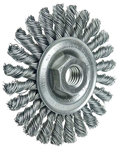 Image of Weiler 13266 Cable Twist Knot Wire Wheel 4 inch, .020 inch Steel Fill, 5 /8 inch-11 Unc Nut, Made in the USA