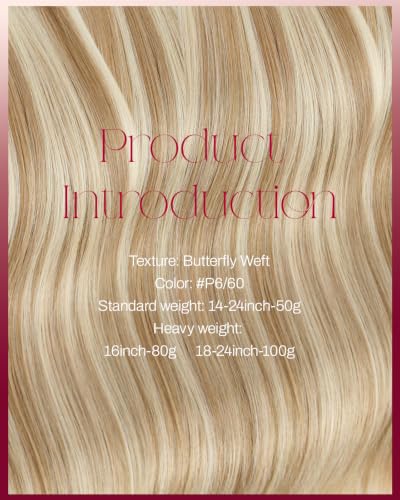 Image of Moresoo Butterfly Weft Hair Extensions Human Hair Blonde Highlight 16inch | Invisible Genius Weft, Highlights Golden Honey with Light Blonde, Add Volume, OVO PU Hole, Straight Soft Remy Hair 50g