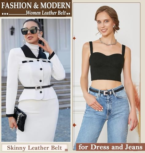 ALAIX Women Skinny Leather Belt for Jeans Pants Dress Belts Thin Black Leather Belt Gold/Silver Buckle Belts for Women2