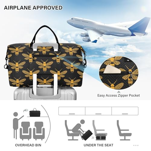 ALAZA Retro Yellow Bee Travel Duffel Bag Gym Bag Sports Tote Bag Weekender Overnight Travel Bag for Women Men Business Trip Workout4