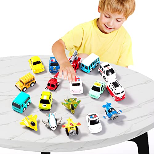 Fadorioe 18 Piece Die-Cast Pull Back Cars And Airplanes Toys Set,Mini Friction Powered Alloy Metal Vehicles And Aircraft Playset Party Favor For Toddler Boy Girl #TOP5