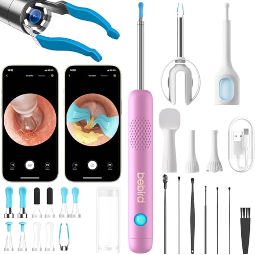 Image of BEBIRD R1 Ultra Ear Wax Removal, Ear Cleaner with Camera Ear Scope, Wax Remove Ear Pick with Ear Otoscope Tweezers, Visual Dropper Cleaning Kit, Ear /Nose /Throat Examination Tool for Family, Pink