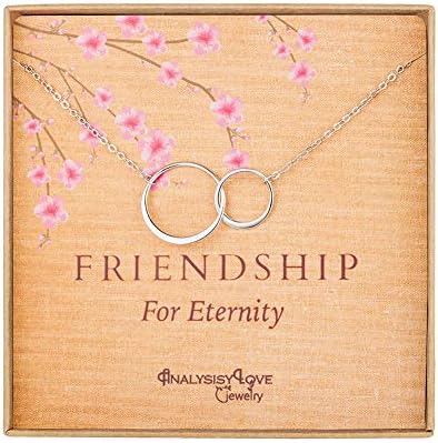 Friendship for Eternity Necklace - Sterling Silver Interlocking Infinity 2 Circle Necklace Gift Jewelry for Best Friend