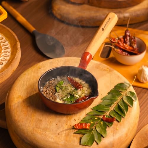 Image of CUMIN CO. Cast Iron Tadka Pan | 10cm| Induction Base Cookware | 10 Years Warranty | Non Toxic Small Tadka Pan for Spice Tempering /Seasoning | Chemical Free Coating | Color: Rust