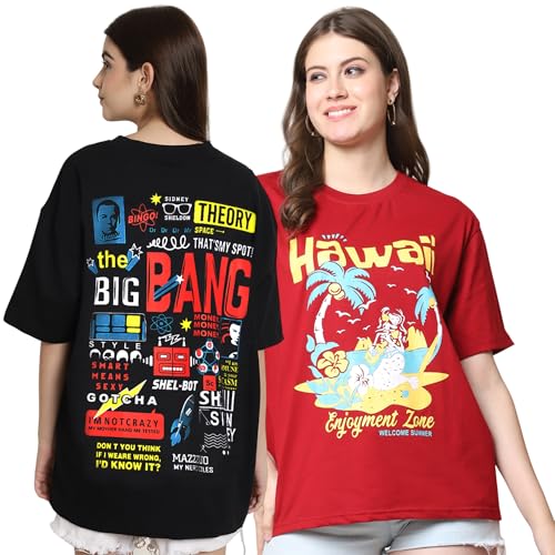 Image of Style Go Pure Cotton Oversized Baggy Fit Drop Shoulder Aesthetic & Cool Graphic Printed Half Sleeve Tshirt for Women || Trendy Tees || Casual Loose Korean T-Shirt (Pack 2)
