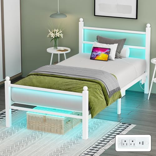 Gohapnis Twin Bed Frames Headboard and Footboard,White
