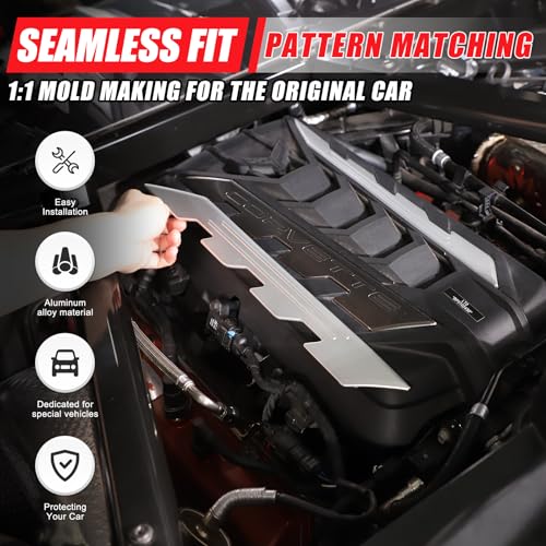 Image of Sekhyna Engine Bay Panel Cover Trim 2PCS Compatible with Corvette C8 Stingray 2020-2025 Engine Cover Left Right Protective High Temperature Resistance Cover Trim Accessories (Silver)