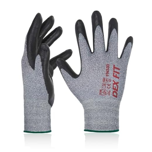 DEX FIT Nitrile Work Gloves FN330, 3D Comfort Stretch Fit, Durable Power Grip Foam Coated, Smart Touch, Thin Machine Washable, Grey Medium 3 Pairs Pack