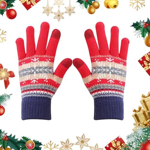 Winter Knitted Gloves Christmas Hand Glove Women Thermal Red Cute...