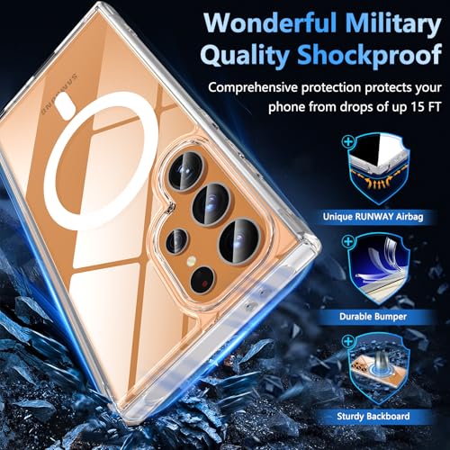Image of OWKEY for Samsung Galaxy S24 Ultra Case 6.8'', Magnetic Samsung S24 Ultra Case Compatible with Magsafe, [Shockproof Military] Transparent Back Slim Bumper Cover Phone Case Samsung S24 Ultra, Clear