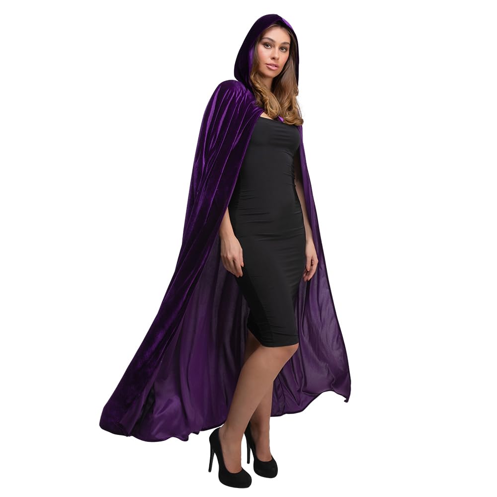 Wicked Costumes Adult Dark Purple Velvet Hooded Cloak Unisex Fancy Dress Cape