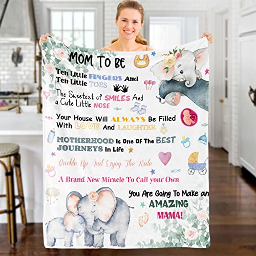 Domgoge New Mom Gifts to Be Mum Blanket Throw with Elephant Fleece Flannel First Time Promoted Mother Pregnancy for Postpartum Gender Reveal Mother's Day 130x152 cm