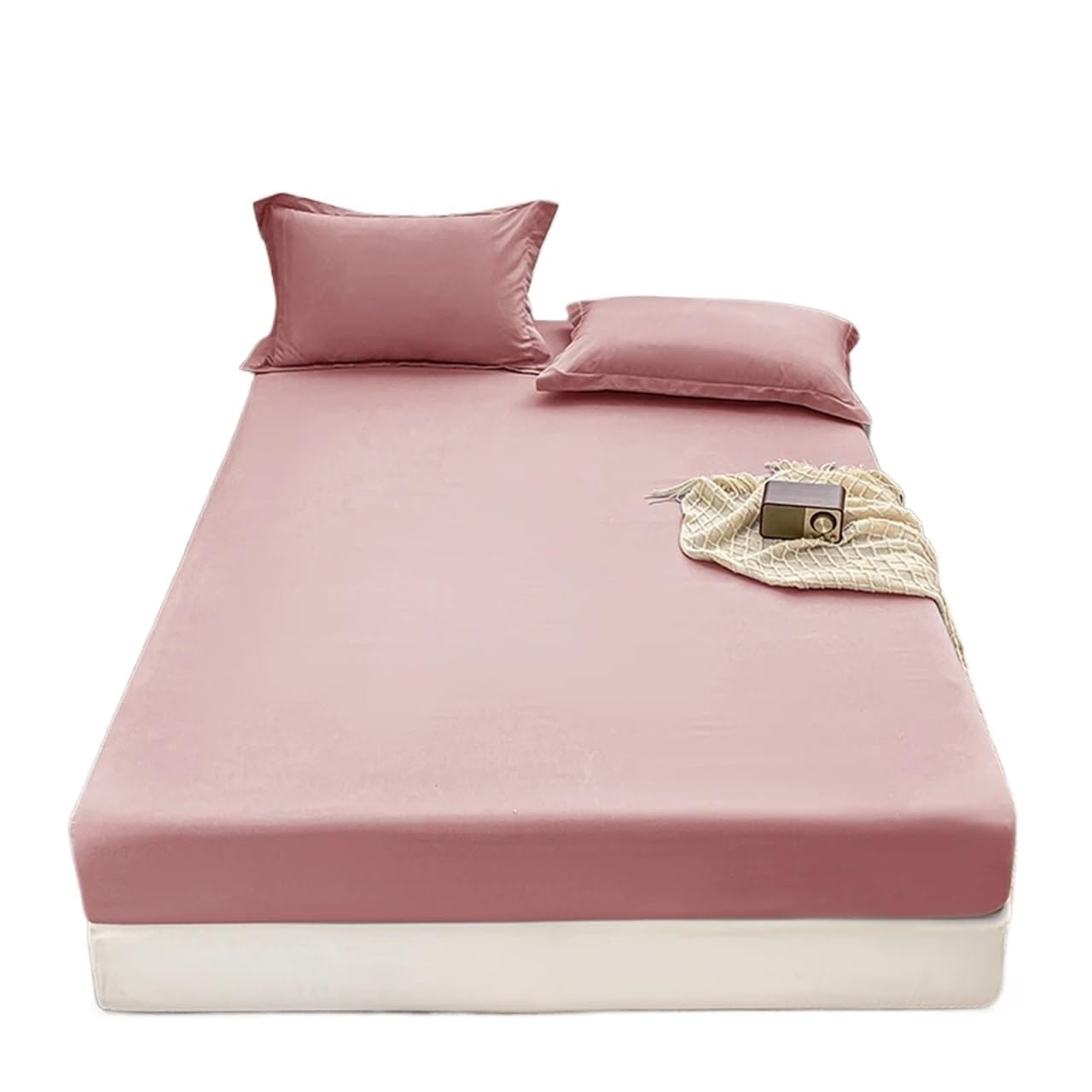 1 Funda de colchón Color sólido, Protectora Antideslizante, sin Almohada para ColchóN(Pink,150x200cm)