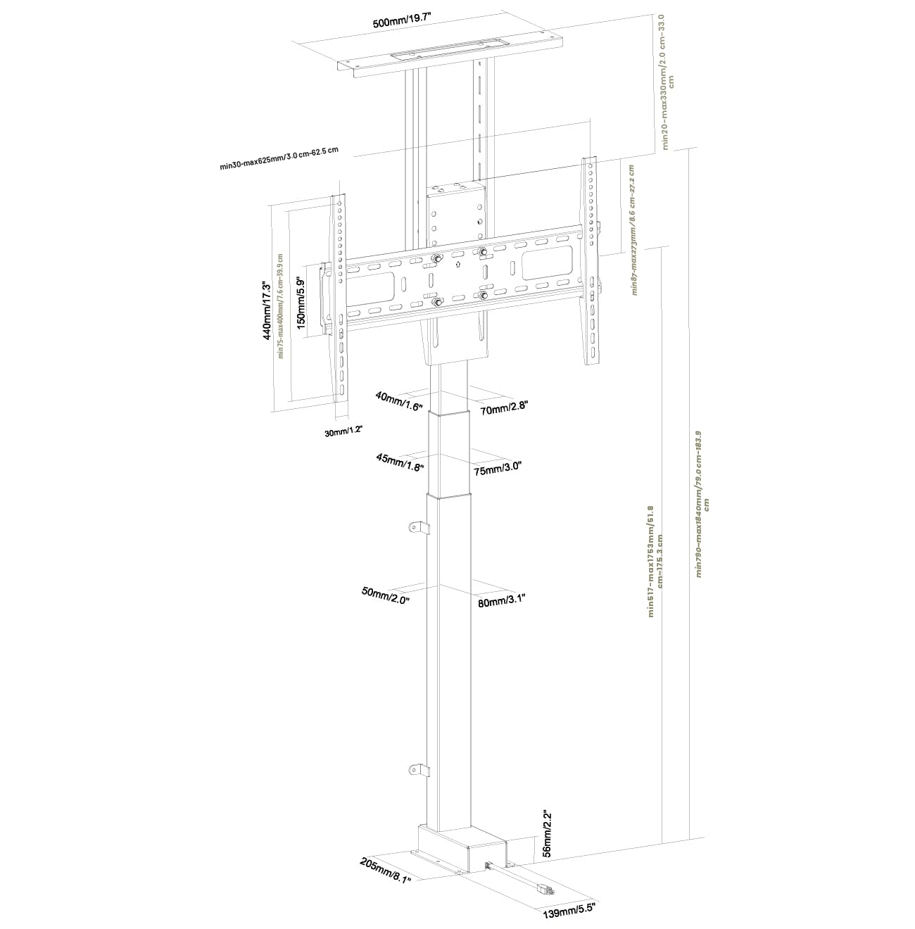 Mywall Lift TV motorisé HP63-2L pour Montage dans Les Meubles, élévateur TV électrique avec Commande Smart Home Via l'application Tuya + télécommande Radio, Meuble TV élévateur pour écrans de 37 à 80