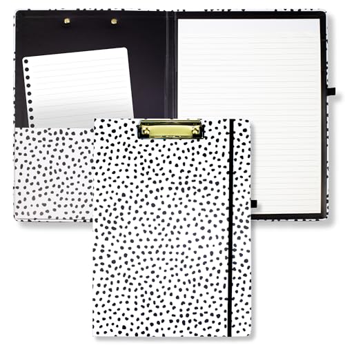 steel mill amp co cute clipboard folio with refillable lined notepad and interior storage pocket black and white padfolio for work black dots
