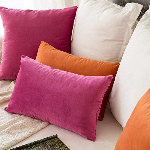 Image of Khooti Velvet Cushion Cover Pack of 1-12 inch x 24 inch / 30 x 61 cm - Pink - Soft Pillow Covers Cushion Case for Sofa Bedroom Livingroom Chair Car, Cushion Cover