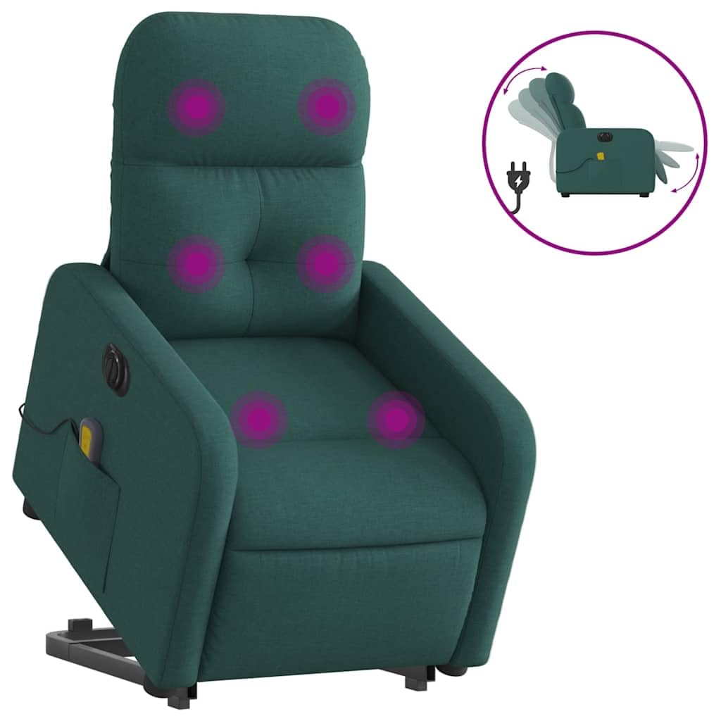 Elektrischer Personenaufzug mit Vibrationsmassage, elektrisch neigbar und unterstützt, Stoff dunkelgrün, 6-Punkt-Massage, bequem