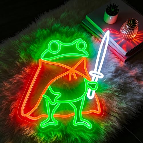 Image of Frog Neon Sign Cute Neon Signs for Wall Decor Green Red Neon LED Sign for Man Cave Room Home Party Birthday Bar Signs - USB Powered