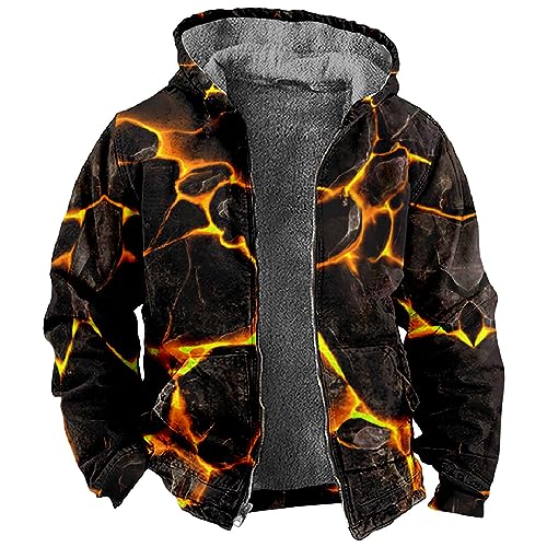 Winter Coats for Men Long Sleeve Thicken Fleece Lined Big and Tall Sherpa Hunting Warm Vintage Zip Up Streetwear